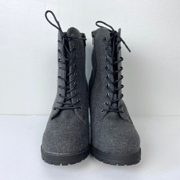Lane Bryant Wool Blend Chunky Boots Lace Up Stacked Heel Gray Felt Boots Zip 9W - Picture 3 of 9